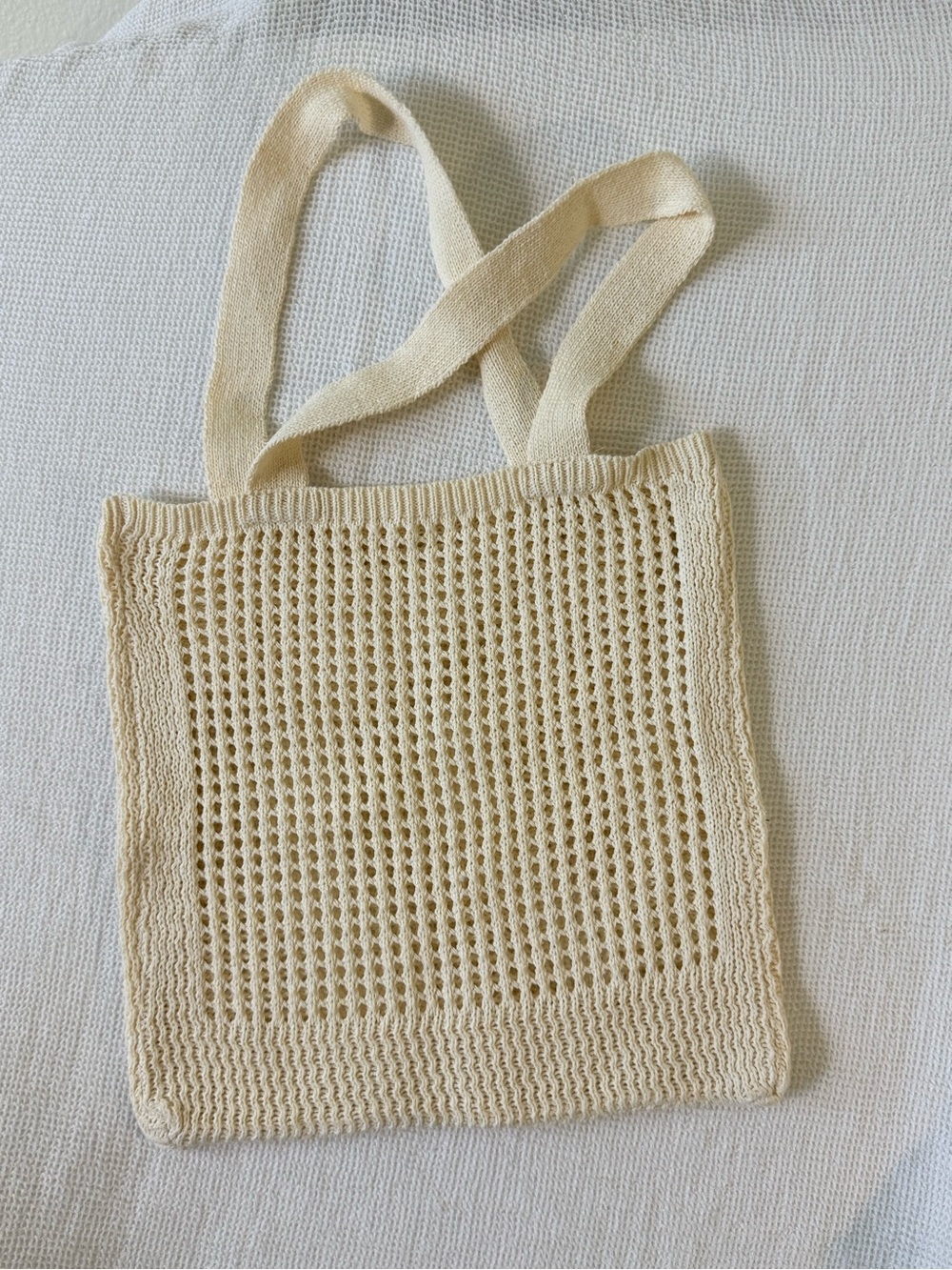 Cream Knit Tote Bag - Lightweight Crochet Bag